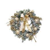 Deluxe Champagne Bow Christmas Wreath with Baubles &amp; Glitter Stems image