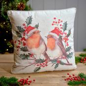 Festive Christmas Robin Printed Cushion with Zip image