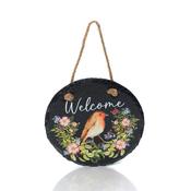 Garden Birds Robin Round Slate Welcome Plaque