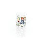 Garden Birds Hand Painted Robin &amp; Flowers Glass Tealight Holder