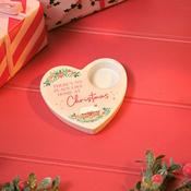 Hollies &amp; Berries Ceramic Heart Shaped Tea Light Holder image