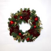 Luxury Burgundy Bow Christmas Wreath with Baubles, Pine Cones &amp; Glitters image