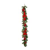 Luxury Red Bow Christmas Garland with Baubles, Pine Cones &amp; Glitter Stems image