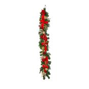 Luxury Red Hydrangea Bow Christmas Garland with Baubles, Ribbon &amp; Glitter Stems image