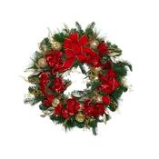 Luxury Red Hydrangea Bow Christmas Wreath with Baubles, Ribbon &amp; Glitter Stems image