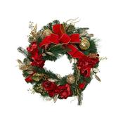 Deluxe Red Hydrangea Christmas Wreath with Bow, Baubles &amp; Glitter Leaves image