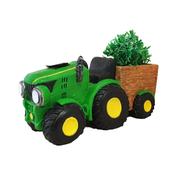 Green Tractor Planter with Solar Headlights