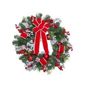 Christmas Deluxe Forest Pine Wreath with Red Bow 76cm image
