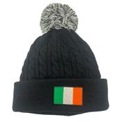 Custom House Headwear Plain Cable Knit Beanies  Black Irish Flag image