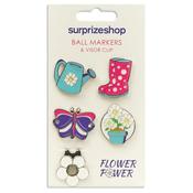 Surprizeshop 4 Ball Marker &amp; 1 Visor Clip Set  Flower Power