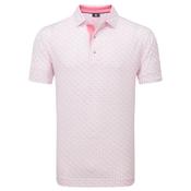 FootJoy Gents Figure Print Lisle Polo Large WHITE PINK LEMONADE image