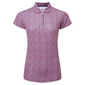 FootJoy Ladies Animal Print Cap Sleeve Lisle Shi Small White - Berry - Black