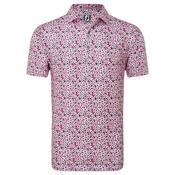 FootJoy Gents Primrose Print Lisle Small Coral Red Navy White image