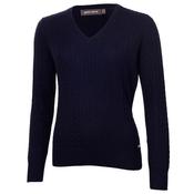 Green Lamb Ember V Neck Cable Sweater 8 Navy