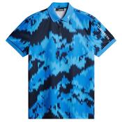 J.Lindeberg Gents Tour Tech Print Polo Small Warp Sonic Blue O557