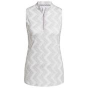 adidas Ladies Ult365 Ottoman Prnt S/Less Polo Small Crystal Jade