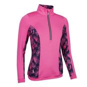 Glenmuir Ladies Carina Zip Neck Mid Layer Small Hot Pink - Navy Tropical Print image