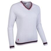 Glenmuir Ladies Connie V Neck Sweater Small White/Navy/Garnet image