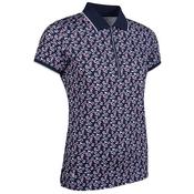 Glenmuir Ladies Amelia Z Neck Prnt Polo Small Navy/Garnet Flowers image