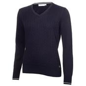 Green Lamb Nellie Cable Vee Neck Sweater 8 Navy image