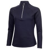 Green Lamb Olive Zip Neck Textured L/Sleeve Top 8 Navy