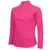 Green Lamb Olive Zip Neck Textured L/Sleeve Top 8 Raspberry / Pink