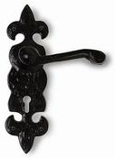 Black Antique Fleur De Lys Lever on Backplate Handles including Lock and 3 Hinges