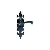 Fleur De Lys Lever on Backplate with 3 Hinges - Black Powder Coat