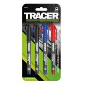 Tracer Pack of 4x Permanent Markers (2xBlack, 1xRed, 1xBlue)