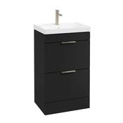 Sonas Stockholm 50cm Freestanding 2 Drawer Unit &amp; Basin | Black with Brushed Nickle Handle image