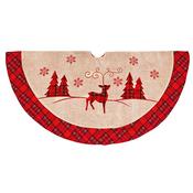 90cm Red Plaid Reindeer Tree Skirt | PL205267