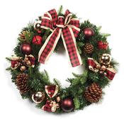 50cm Red Bow Wreath With Bauble &amp; Cones