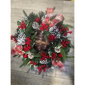 50cm Holly Ribbon Wreath