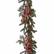 <strong></strong> Decorated Garland With Berries, Pinecones, Snow Green &amp; White 5.8ft/176cm
