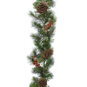 <strong></strong> Ipswich Garland With Red Berries, Pinecones &amp; Snow 9ft/270cm image