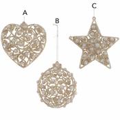 <strong></strong> Plastic Baubles With Glitter Champagne 10cm (Choice Of 3) image