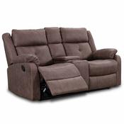 <strong></strong> Velino 2 Seater Manual Reclining Sofa With Console &amp; Storage Faux Suede Chestnut image