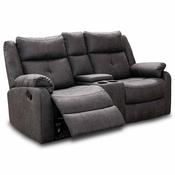 <strong></strong> Velino 2 Seater Manual Reclining Sofa With Console &amp; Storage Faux Suede Anchor Grey image