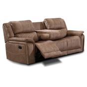 <strong></strong> Albrun 3 Seater Manual Reclining Sofa With Dropdown Tray Faux Suede Light Brown