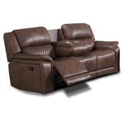 <strong></strong> Albrun 3 Seater Manual Reclining Sofa With Dropdown Tray Faux Suede Dark Brown
