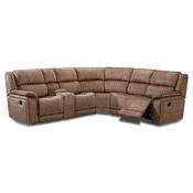 <strong></strong> Albrun 5 Seater Manual Reclining Corner Sofa With Central Console Faux Suede Light Brown image