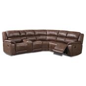 <strong></strong> Albrun 5 Seater Manual Reclining Corner Sofa With Central Console Faux Suede Dark Brown