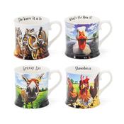 <strong>TIPPERARY CRYSTAL</strong> Eoin O'Connor Beyond The Herd Tankards (Set Of 4) Owls, Ducks, Donkeys &amp; Cockerels