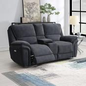 <strong></strong> Serfaus 2 Seater Electric Reclining Sofa With Console &amp; USB Charger Fabric Ink Blue