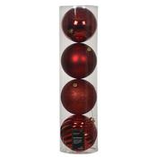 <strong></strong> Baubles In Tube Christmas Red 14cm (Set Of 4) image