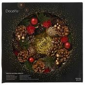 <strong></strong> Boxed Wreath With Pinecones &amp; Glitter Baubles 33cm image