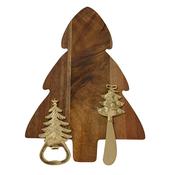 <strong></strong> Tree Shaped Cutting Board With Cheese Knife &amp; Bottle Opener image