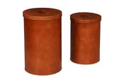 Vintage Brown Leather Set of Two Storage Bins