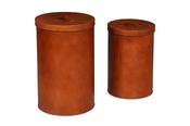 Vintage Brown Leather Set of Two Storage Bins