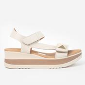 Oh My Sandals 5973 Cream Velcro Wedged Sandals